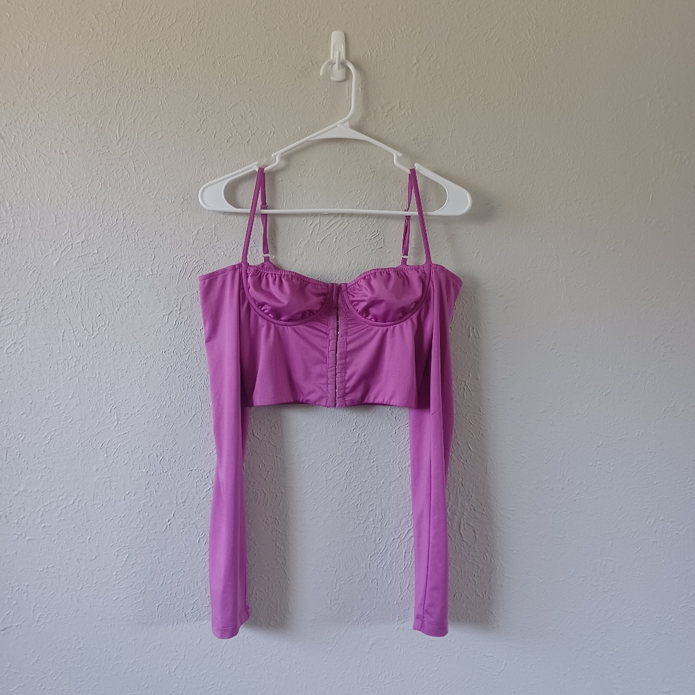 Princess Polly Off Shoulder Cold-Shoulder Corset Long Sleeve Crop Top In Purple